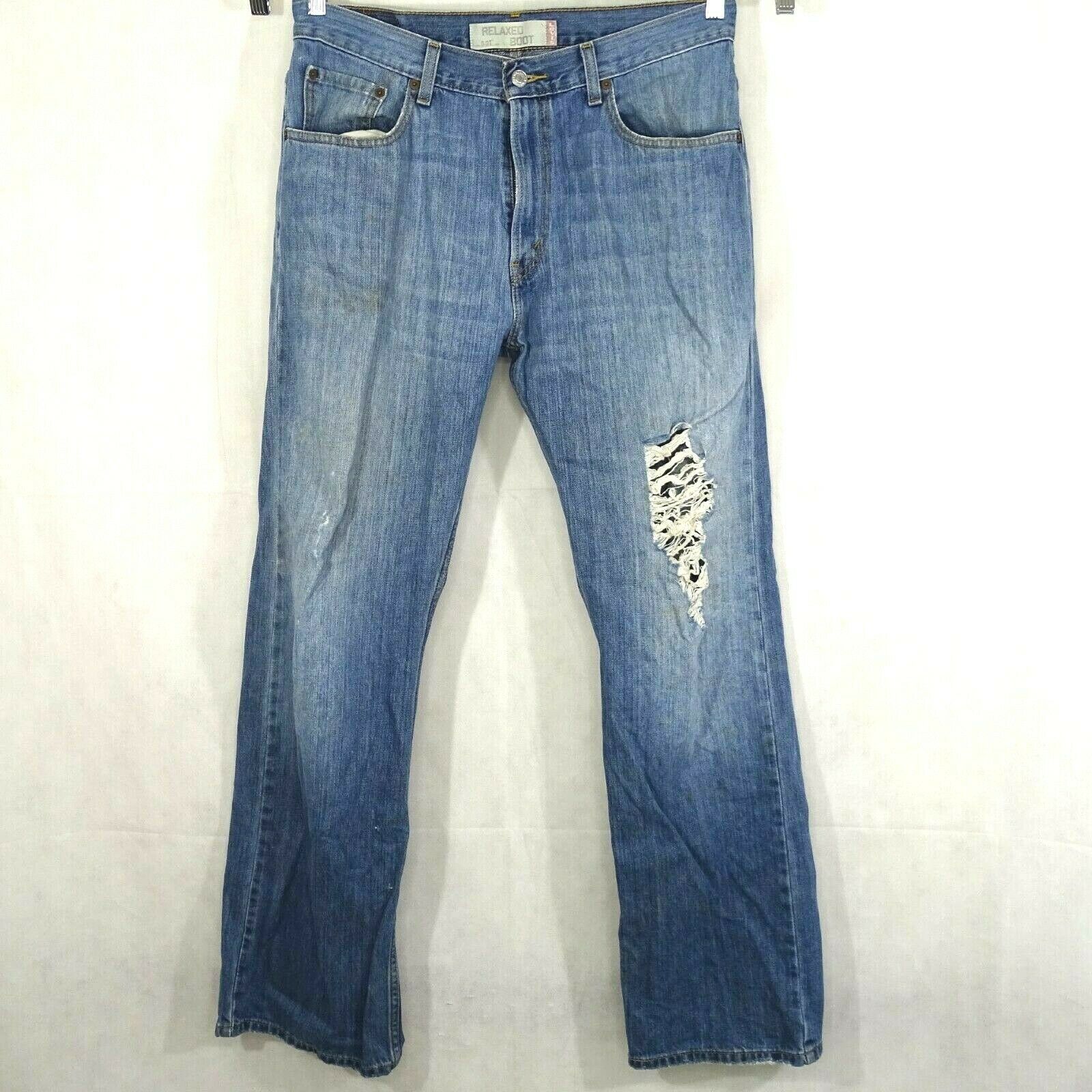 Levis 557 Relaxed Bootcut Jeans Ripped Men Size 34 x 34 Blue Medium ...