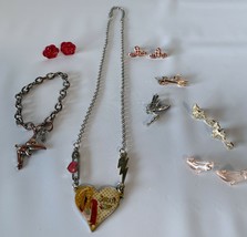 Lot Disney Jewelry Earrings Necklace Lizzie Mermaid Beauty Rose Tinkerbell Charm - $25.00