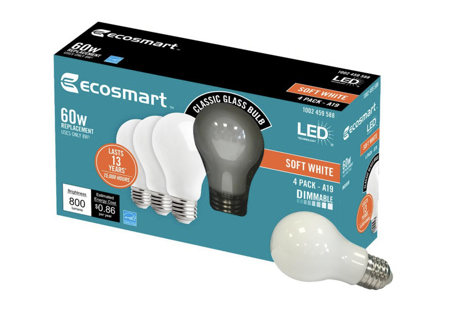 EcoSmart 60Watt A19 Dimmable Frosted Filament LED Light Bulb Soft