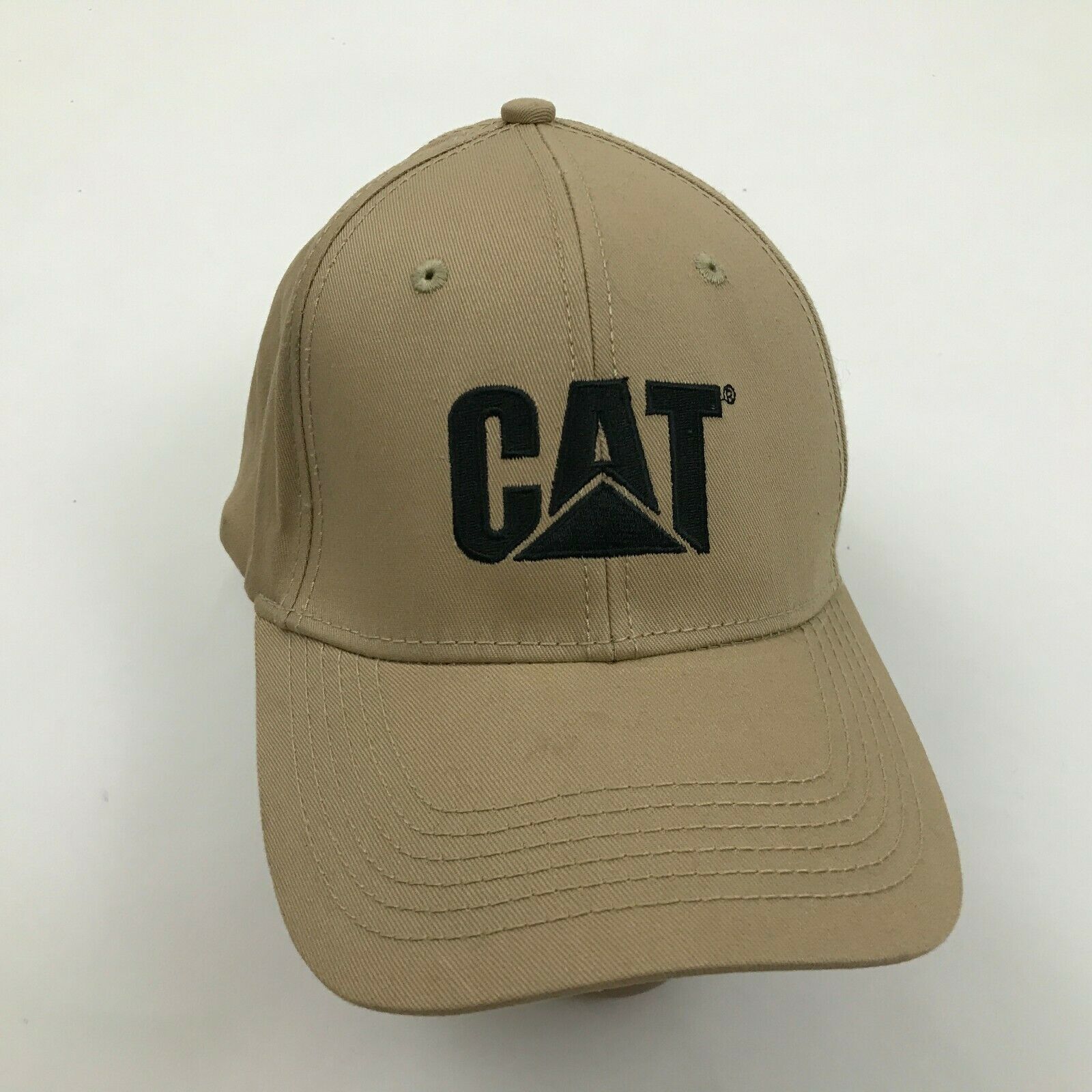 NEW CATERPILLAR Strapback Tan Hat CAT Baseball Cap Logo Curved Bill