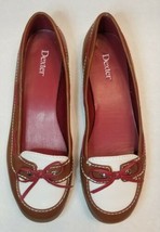DEXTER Cognac, White &amp; Red Faux-Leather Boat Shoe Flats Women&#39;s Size 7 - $15.00