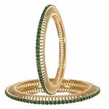 American Diamnd Studded Gold Plated Emerald Green CZ Diamnd Bangle a1199 - $45.53