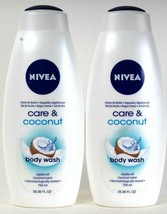 2 Bottles Nivea 25.36 Oz Care & Coconut Jojoba Oil Smooth Moisture Body Wash