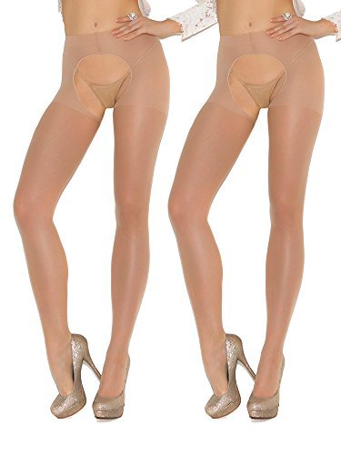 Womens Plus Size Sexy Sheer Nude Crotchless Pantyhose Hosiery Stockings Beige Ti