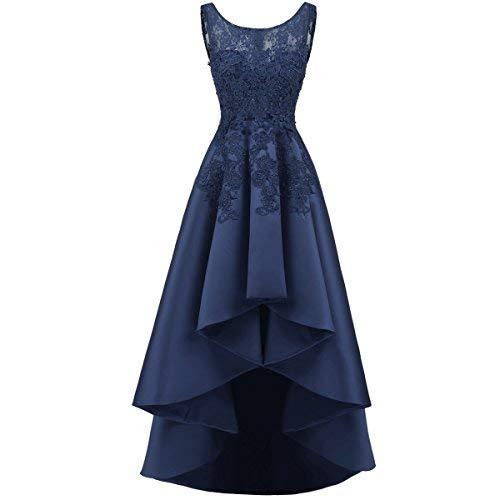 Kivary Plus Size Illusion Top Beaded High Low Prom Homecoming Dress Navy Blue US