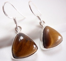 Tiger Eye Triangle Earrings 925 Sterling Silver Dangle Drop Pyramid New - $15.29