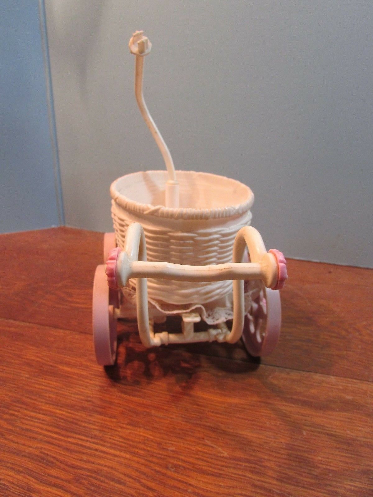 Vintage/Rare Pink/White Plastic miniature Baby Doll stroller Dolls