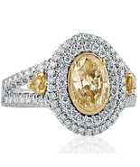Oval Cut 2.24 Ct Faint Yellow Diamond Engagement Double Halo Ring 18k Wh... - $4,434.21