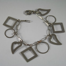 .925 RHODIUM SILVER BRACELET WITH GLOSSY HEARTS, CIRCLES AND SQUARE image 1