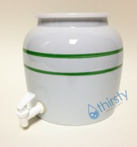 Water Crock Green Stripes Porcelain Dispenser Spigot Valve Faucet Aqua H2O Jug - $39.58