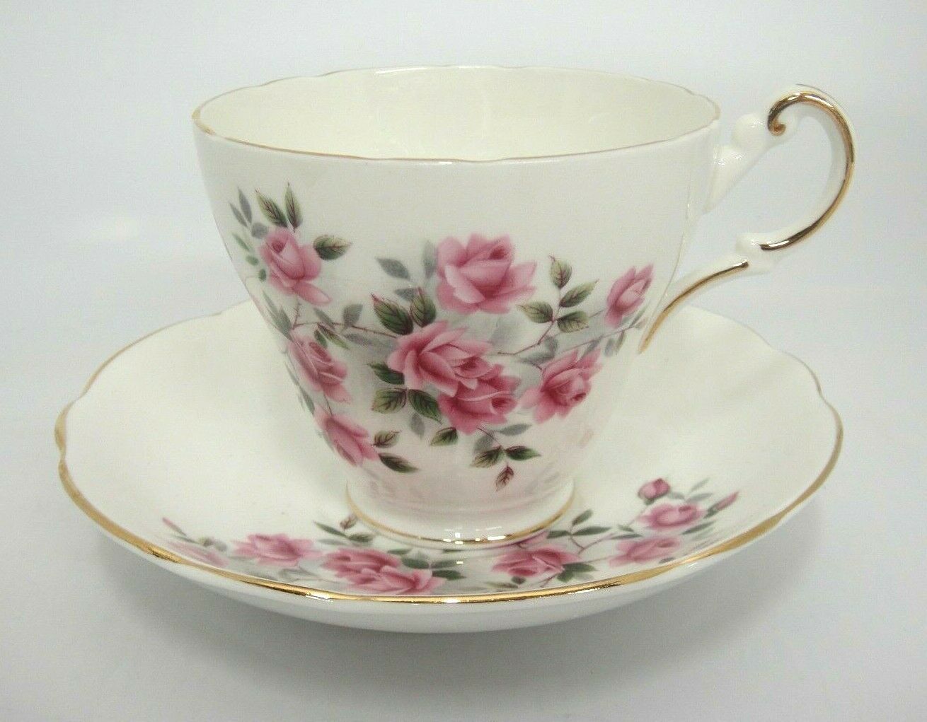 Regency English Bone China Tea Cup and Saucer Pink Roses Gilded Lovely ...