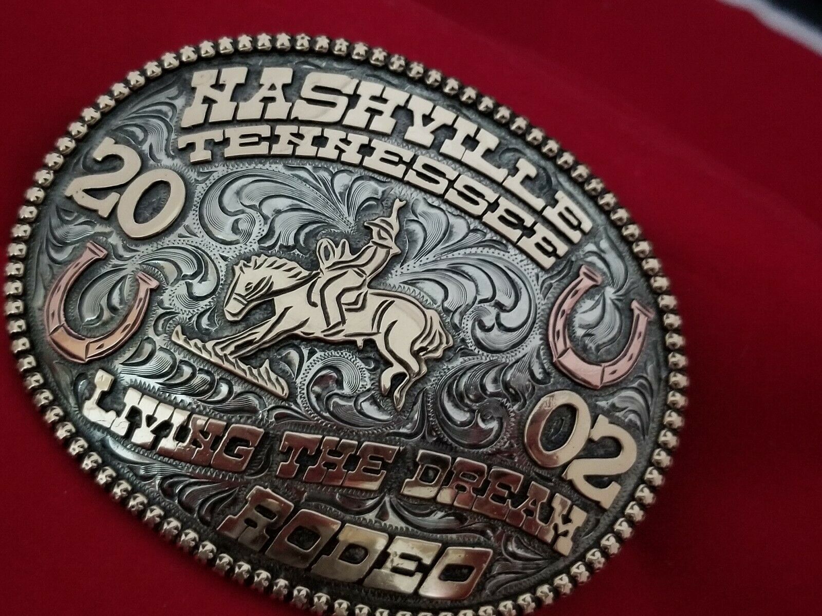 2002 TROPHY RODEO BELT BUCKLE~NASHVILLE TENNESSEE BRONC CHAMPION ...