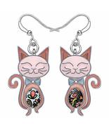 Enamel Alloy Elegant Cat Earrings Dangle Stud Fashion Animal Pet Jewelry - $24.00