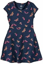 Girl&#39;s Cap Sleeve Casual Dress (Navy Blue with Butterfly Print, L Plus) - $18.78