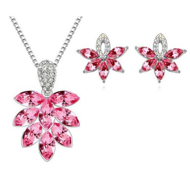Magical Multi Crystal Hot Pink Earrings and Pendant Necklace Jewelry ...