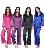 RH Pajamas Set Satin Two Piece Sleepwear Long Nightwear Lounge Pajama PJ... - $18.99