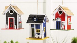 Cottage Hanging Bird House With Chair Fence Window Accents Wood  9.8" High 