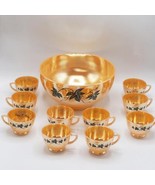 Fire King Anchor Hocking Peach Luster Ivy Punch Bowl With 10 Cups - $59.39