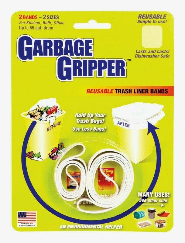 GARBAGE GRIPER Trash Liner Bands 2pk Different Sizes Holds Up Many Uses 530 NEW
