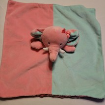Okie Dokie Elephant Security Blanket Plush Rattle Lovey Pink Mint Green Hugs - $12.86