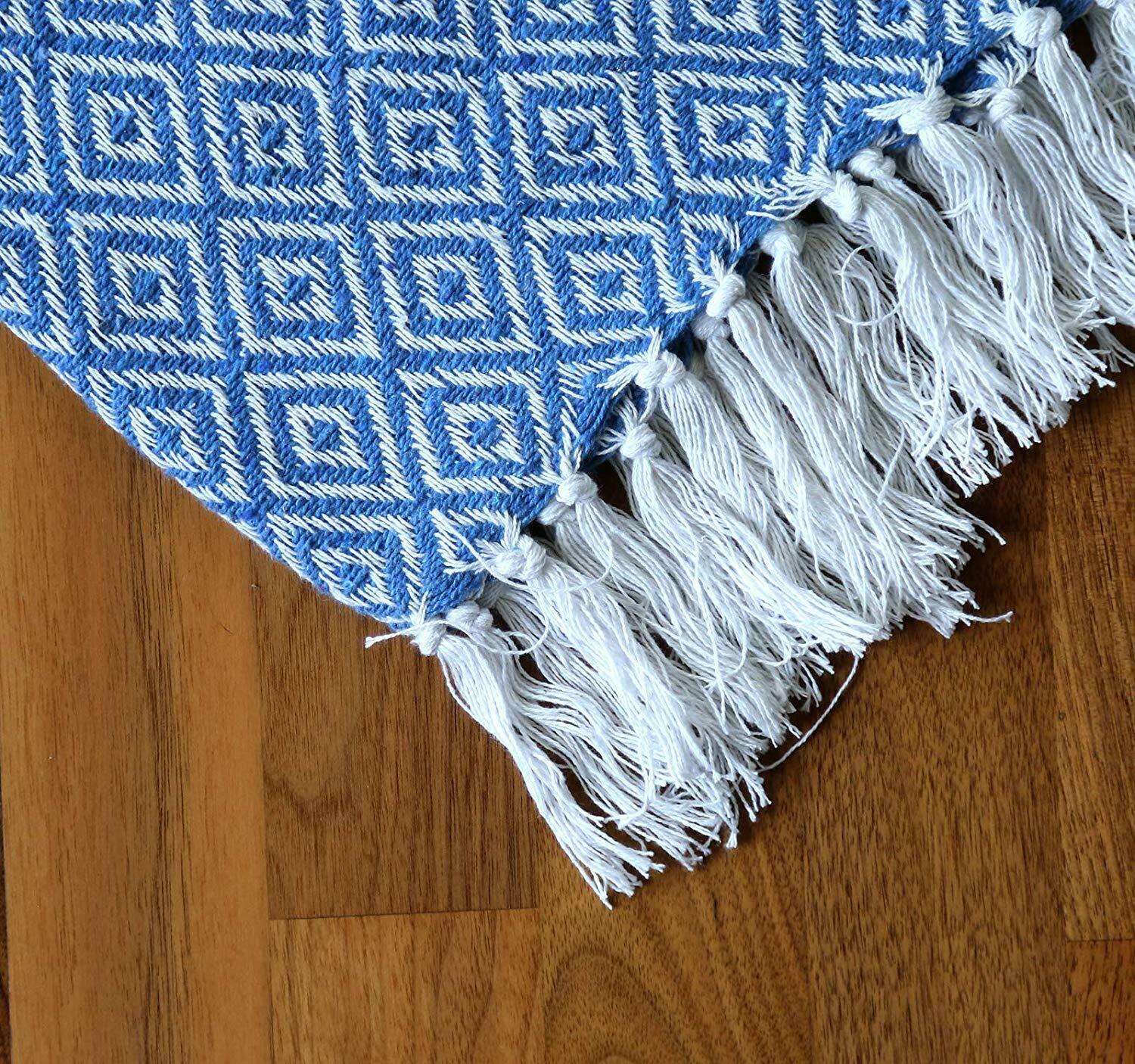 Knit Blanket Powder Blue Rustic Geometric Decorative Throw Tassels 50 x ...