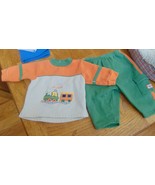 &quot;Bright Future&quot; Outfit for boys green &amp; orange size 3-6 mos. all aboard ... - $7.69