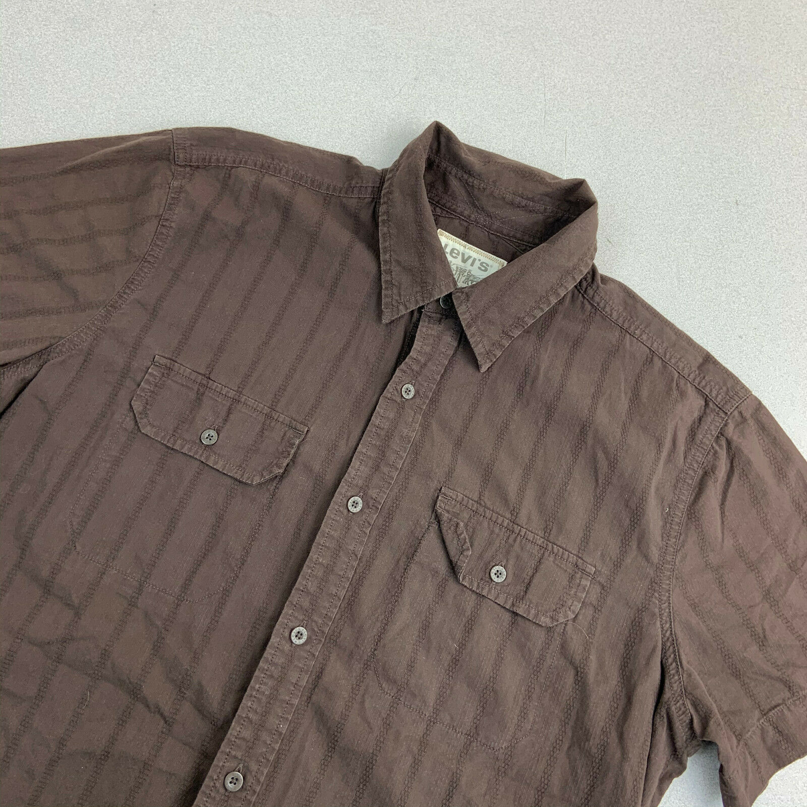 Levis Button Up Shirt Mens Large Short Sleeve Brown Casual Cotton ...