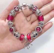 925 Sterling Silver Complete Finished Beads Charm Bracelet-Love Around You - $178.00