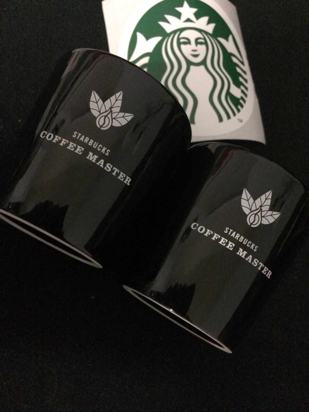 Primary image for Rare 2X Starbucks 3 FL oz Black Coffee Master Collector MUGS SBUX + Stickers