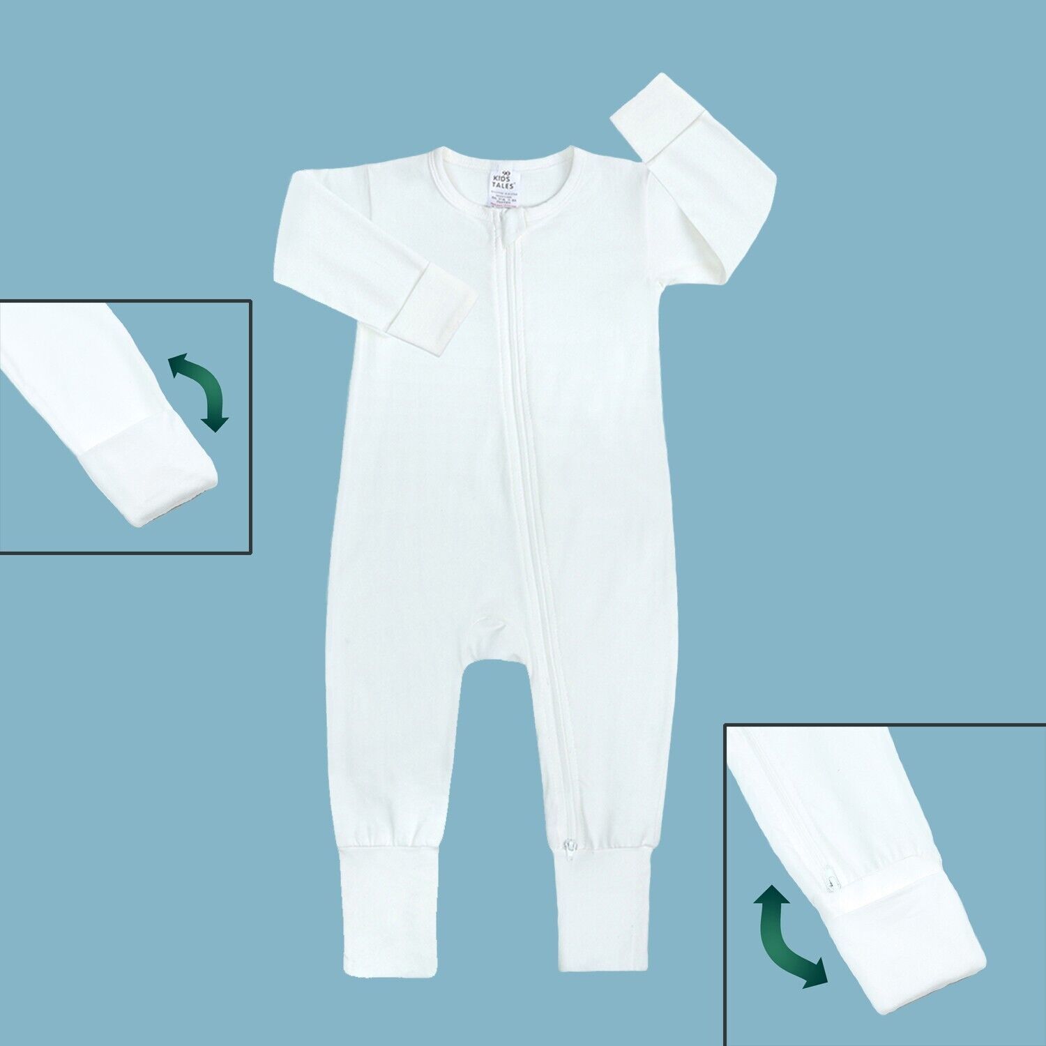 Kids Tales - Best baby romper white 3-6m cotton double zipper infant bodysuit boy girl pajama