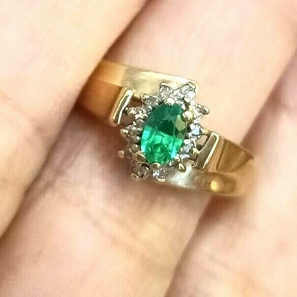 Primary image for Vintage Diamond Colombian Emerald Ring Engagement 22k Gold Ring May Birthstone