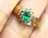 Vintage Diamond Colombian Emerald Ring Engagement 22k Gold Ring May Birthstone