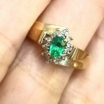 Vintage Diamond Colombian Emerald Ring Engagement 22k Gold Ring May Birt... - £454.25 GBP