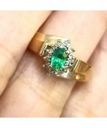 Vintage Diamond Colombian Emerald Ring Engagement 22k Gold Ring May Birt... - £438.11 GBP