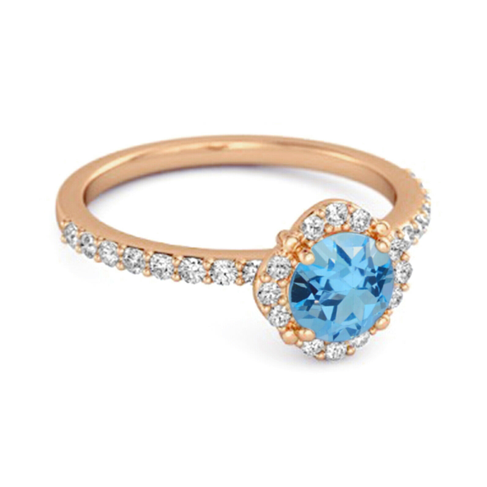 Kimaya Jewel - 0.25 ctw swiss blue topaz gemstone solitaire 9k rose gold ring