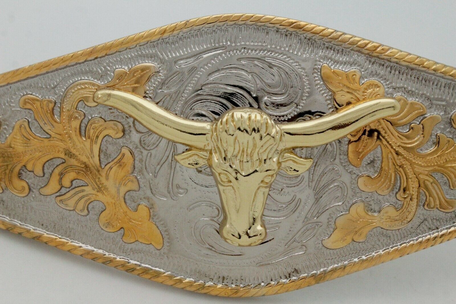 Men Western Cowboys Belt Buckle Silver Metal Rodeo Long Gold Texas Horn