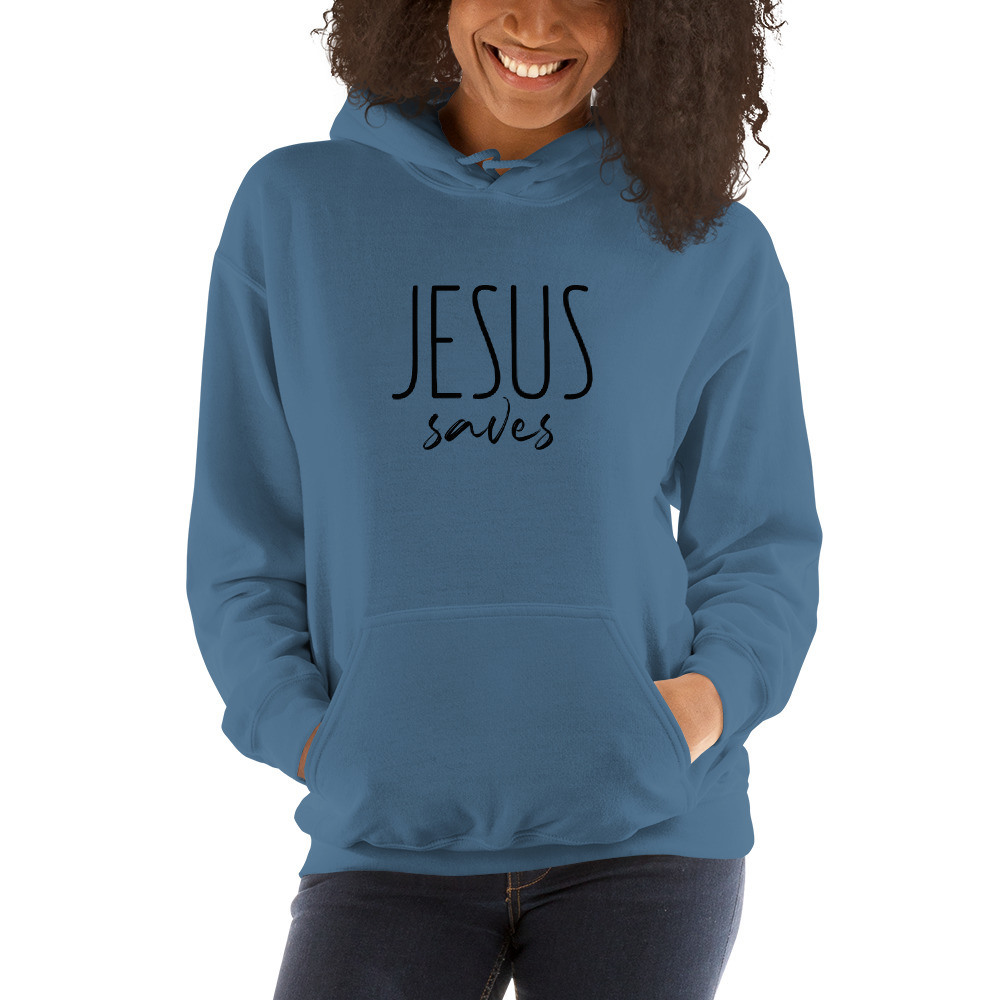 Jesus Saves-Unisex Hoodie black print (Christian design/minimalist ...