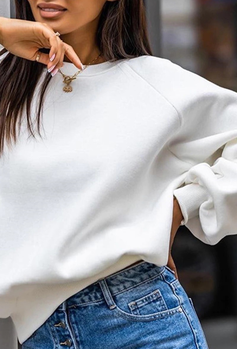New white cotton warm casual women sweatshirt oversized sweater basic jumper