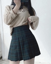 Woman Girl Pleated Plaid Skirt College Style High Waist Pleated Plaid Skirt Plus