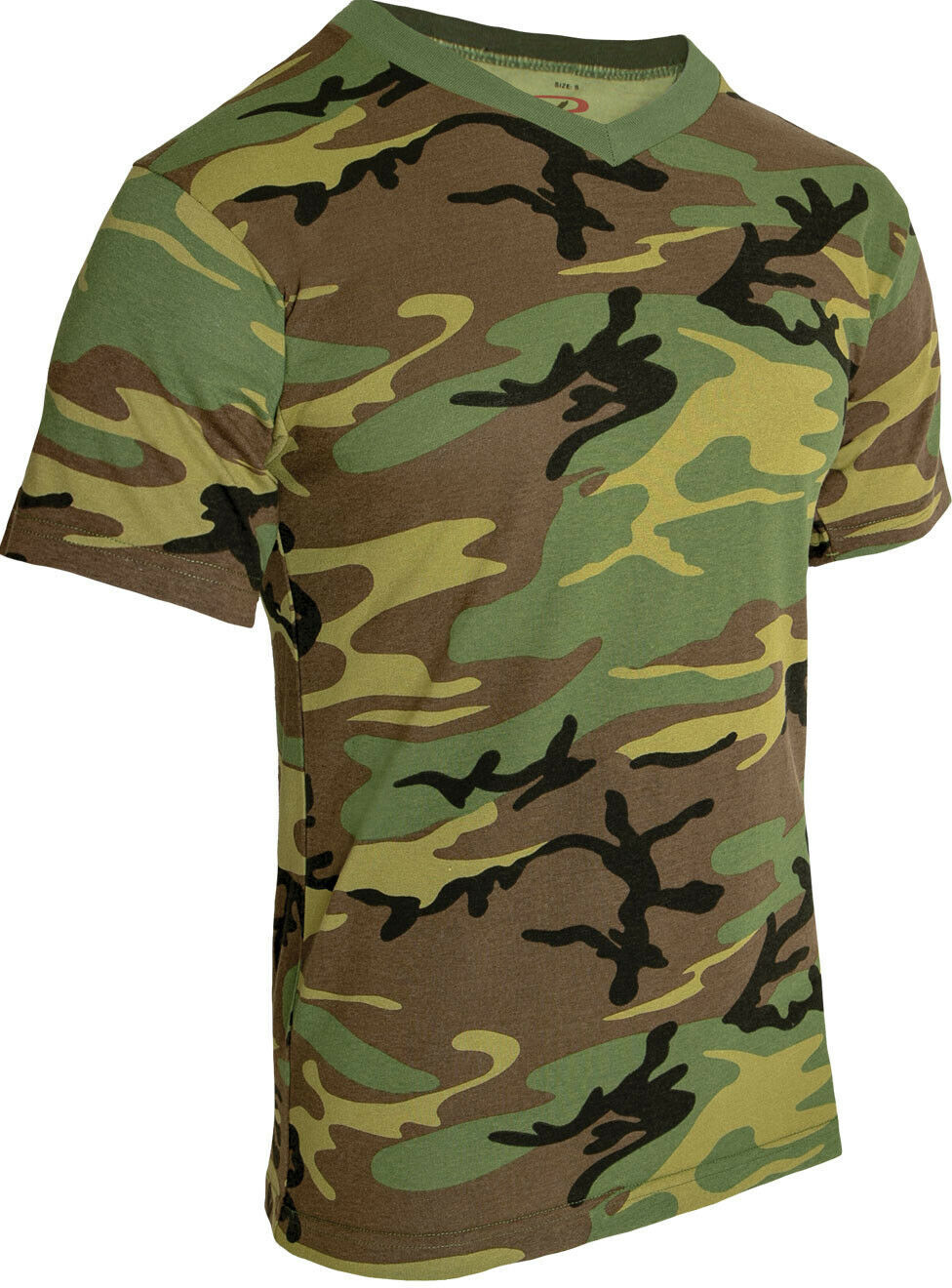 Camo V Neck T-Shirt Tactical Military Tee Mens Woodland Camouflage Army ...