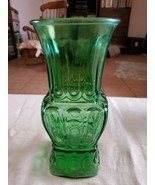 Vintage Green Glass Vase  9.5 in x 4.5 Tall 1960s 1970s - $16.34