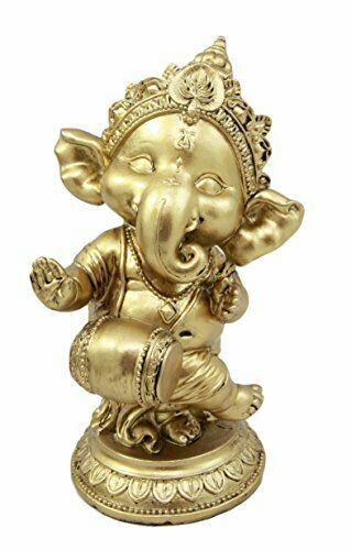 Hindu Ceremonial God Ganesha Elephant Playing Mridangam Drum Figurine 6H