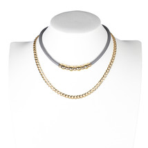 Layered Gray & Gold Tone Choker and Necklace Combination - $29.99