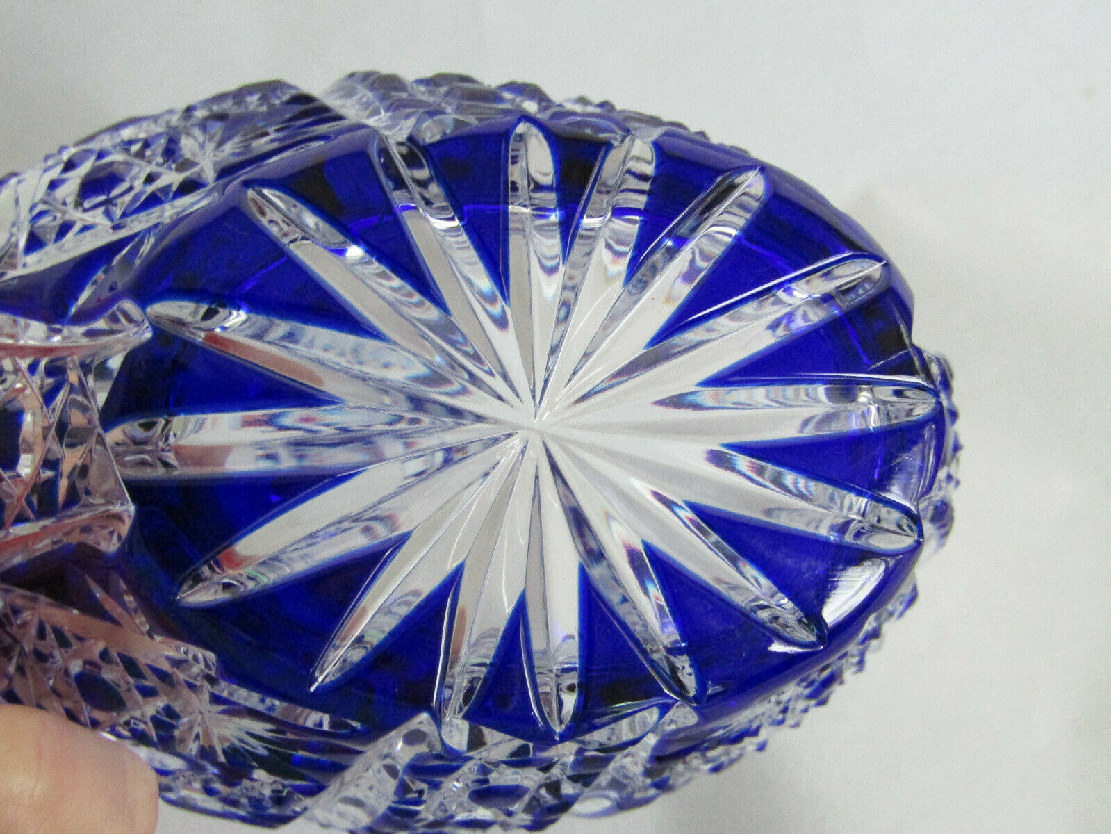 Vintage Cobalt Blue Cut to Clear Crystal Basket Candy Dish Cobalt