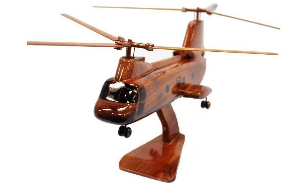 CH46 Sea Knight Military Helicopter Premium Mahogany Wood Display Desk