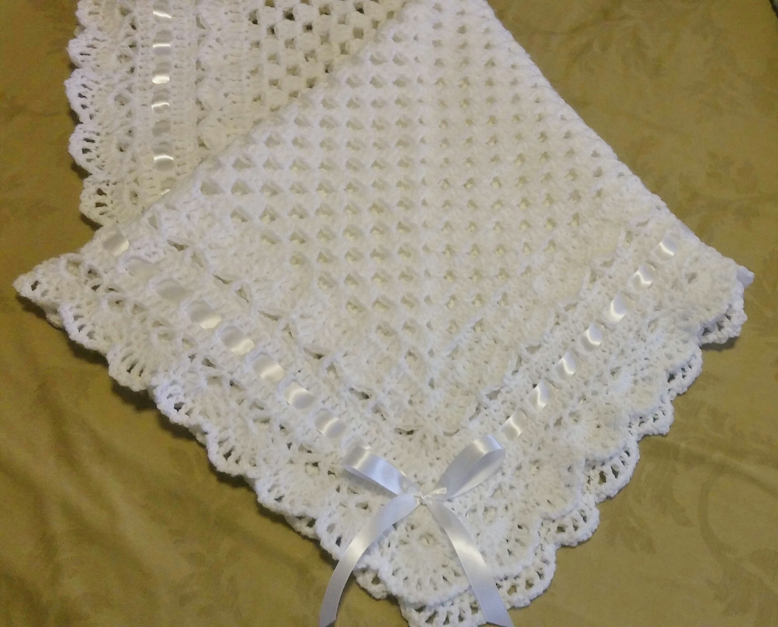 Crochet White Christening, Baptism Baby Blanket, Afghan,Crochet Lacey