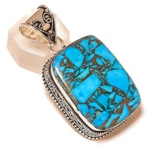 Blue Copper Turquoise Gemstone 925Silver Overlay Handmade Vintage Design... - $16.95
