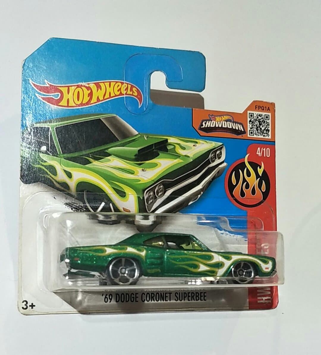 Hot Wheels '69 Dodge Coronet Superbee Green HW Flames Short Card Rare ...