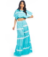 Sky Blue &amp; White Tie Dye Cropped Top &amp; Maxi Skirt Set - $66.00