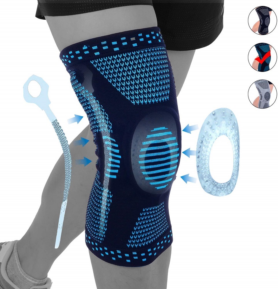 Professional Knee Brace Compression Sleeve,Sports Knee Support Silicone (Blue)